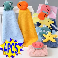4PCS Cartoon Children's Hand Towel Soft Absorbent Dry Handkerchief Kitchen Bathroom Baby Kids Wipes Wash Cloths Hanging Towels