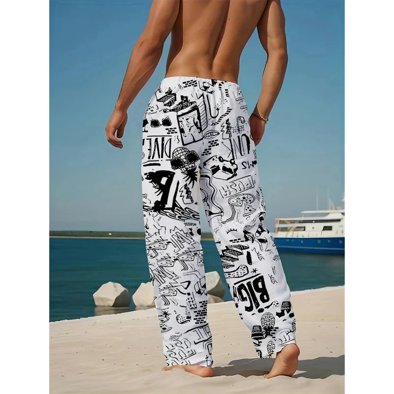 Men'S Summer Fashion Casual Pants 3D Cartoon Print Stretchy Drawstring Waist Breathable Comfort Suitable For Outdoor Activities