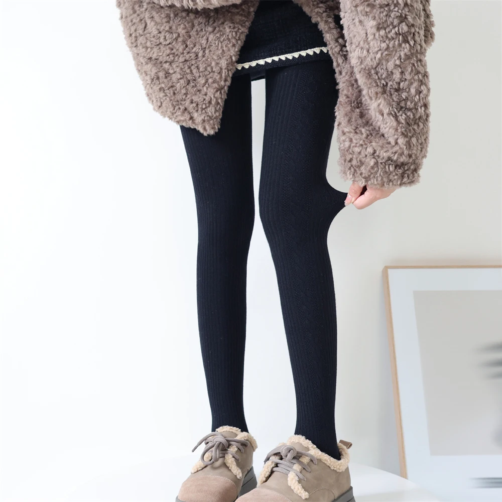 Autumn Winter Jacquard Pattern Pantyhose Japanese Style Gray Knitted Warmth Bottoming Leggings Sock Lady Tights Thighs Stockings
