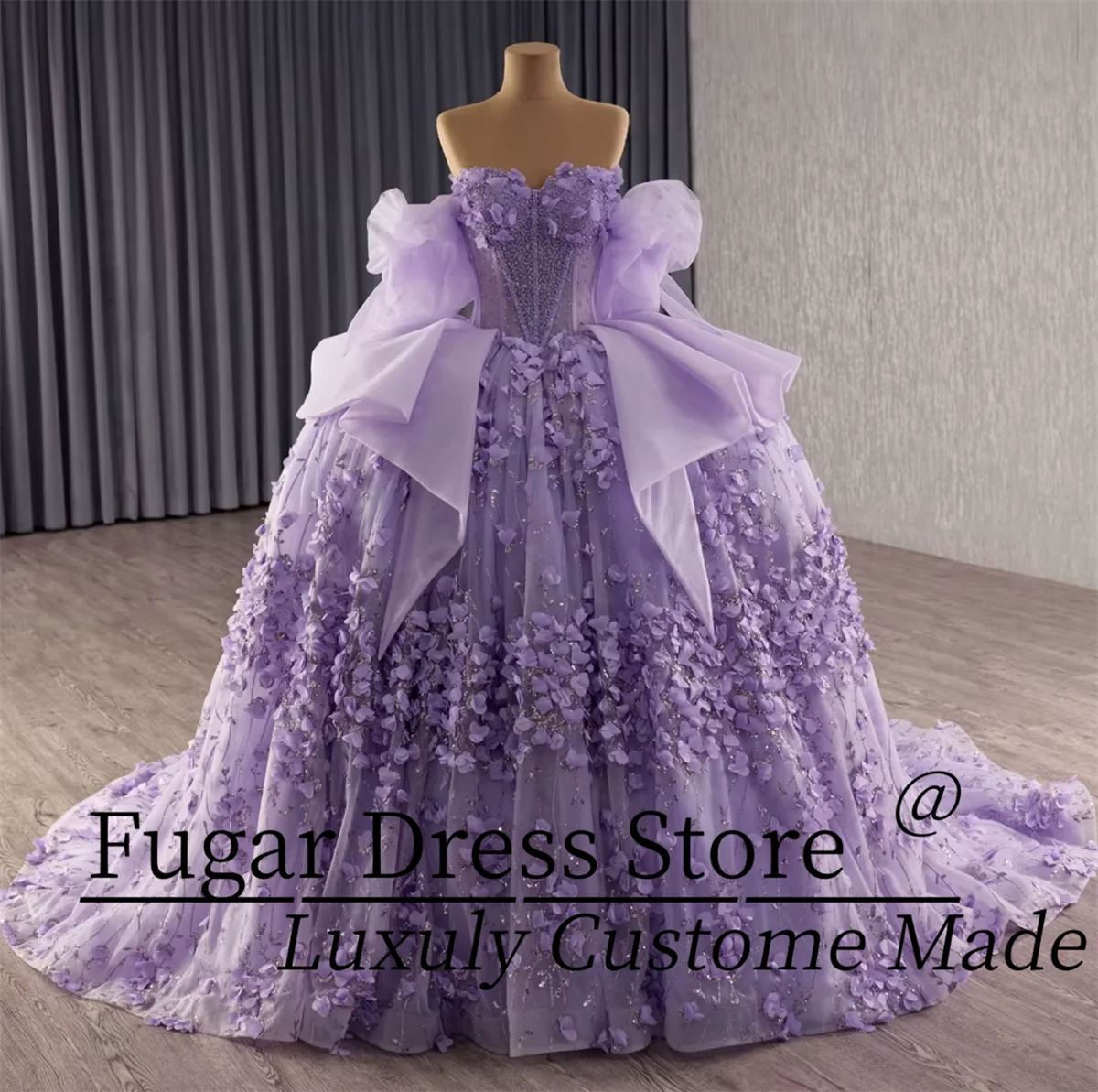 

Customized Light purple shoulder exposed Quinceanera Dresse Sparkling sequins Skirt Beadwork Corset vestidos de 15 quinceañera