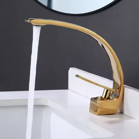 Bathroom Basin Faucet Deck Mount Washing Sink Cold and Hot Water Mixer Tap Creative Curved Mixers Copper Bathroom Faucets