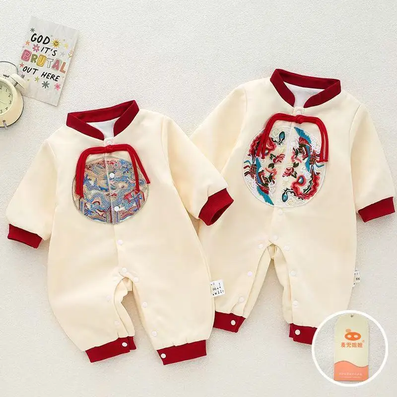 

Весенняя одежда для новорожденных мальчиков, комбинезон с вышитым узором дракона, костюм для маленьких мальчиков, весенний сезон, комбинезон с дизайном дракона