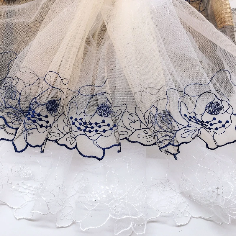 2Yards Blue Floral Lingerie Tulle Embroidered Mesh Lace Underwear Women Bra Dress For Craft Trim Sewing Accessories Lace 26cm