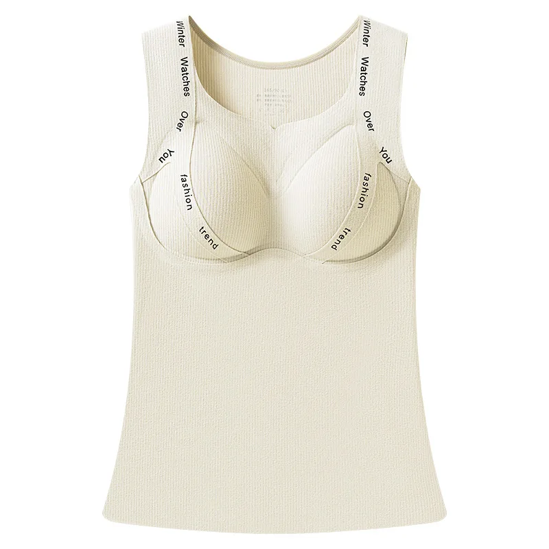 

10A Antibacterial Letter Feather Velvet Warm Seamless Vest Lift and Gather Anti-static Base Layer Slim Fit Innerwear