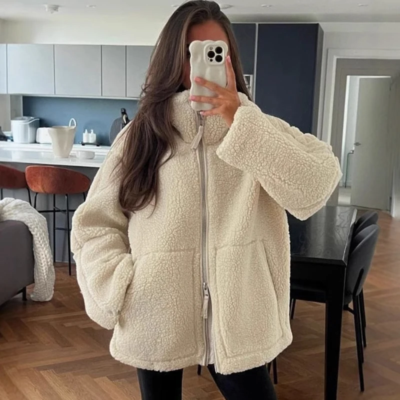 

Tornova женская водолазка, флисовая куртка, однотонное пальто на молнии, повседневное пальто с длинными рукавами, осень-зима 202, теплое меховое пальто