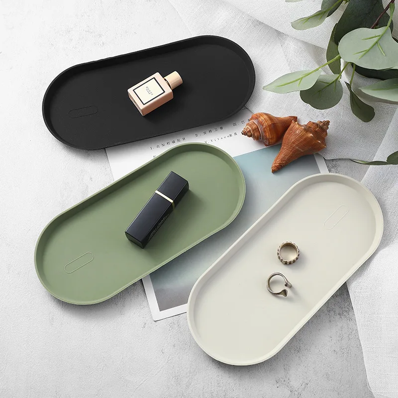 1pc Silicone Tray Non-Slip Bathroom Kitchen Countertop Organizer Oval Easy Clean Tray for Cosmetics Jewelry Perfume Soap Storage