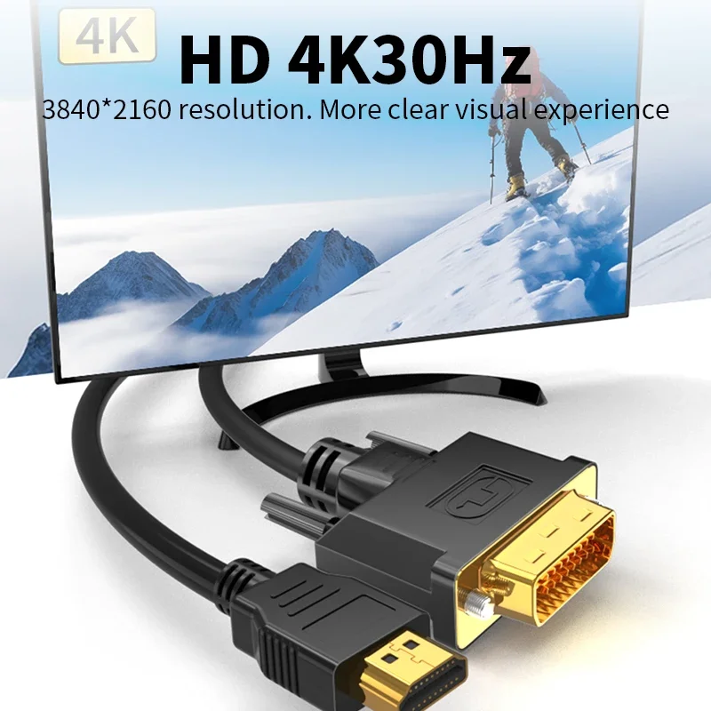 Unnlink 4K HDMI to DVI Cable Male to Male DVI 24+1 Bidirectional Converter Adapter for PC to HD TV Projector Monitor 0.5-10m