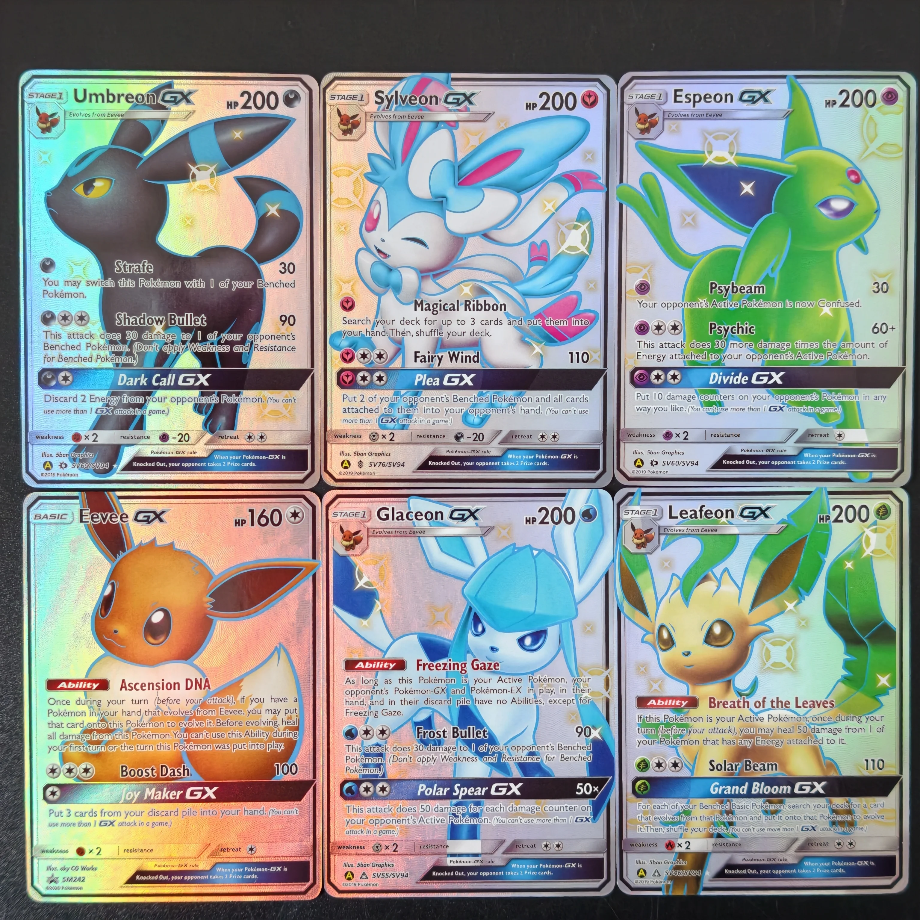 English/TCG Proxy Card 2019 PKM Eeveelution Eevee Umbreon Sylveon Espeon Glaceon Leafeon GX SV Series Anime Collection Card