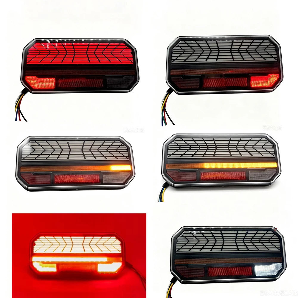 2Pcs 12V 24V LED Rear Combination Tail Light Turn Signal Brake Reverse Dynamic Lamp Trailer Truck Tractor Reflector Taillight