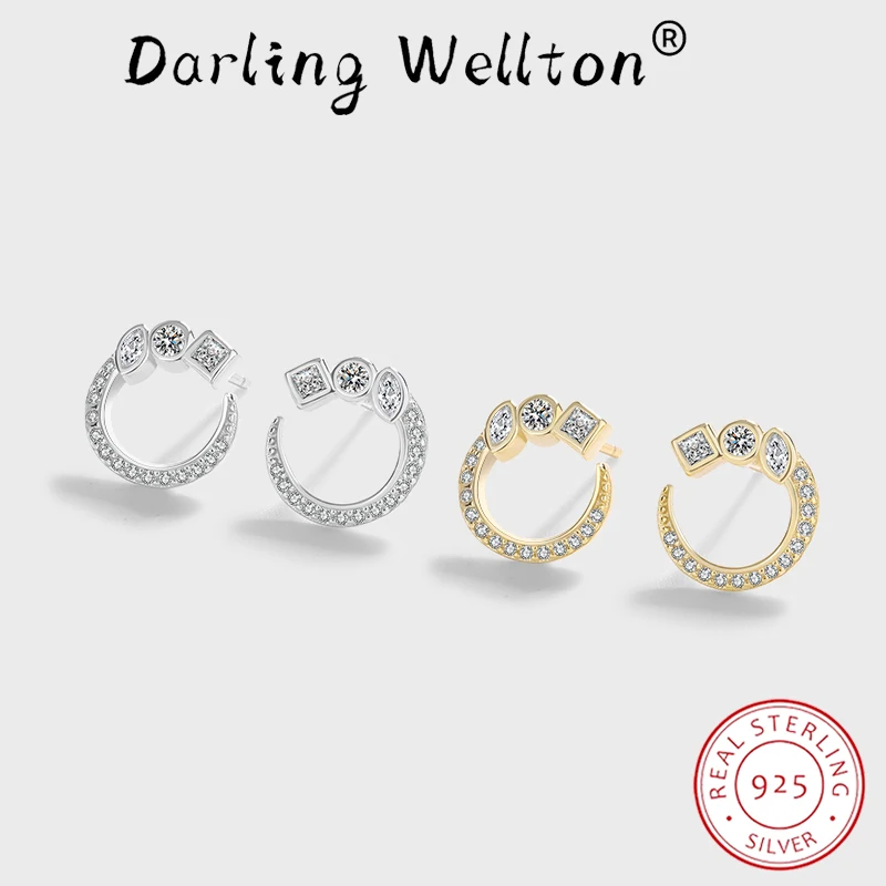 

Trend 18K Gold Hollow Moon Oval Round Full Diamond Stud Earrings For Women Original Sterling Silver Valentine's Day Gift Jewelry