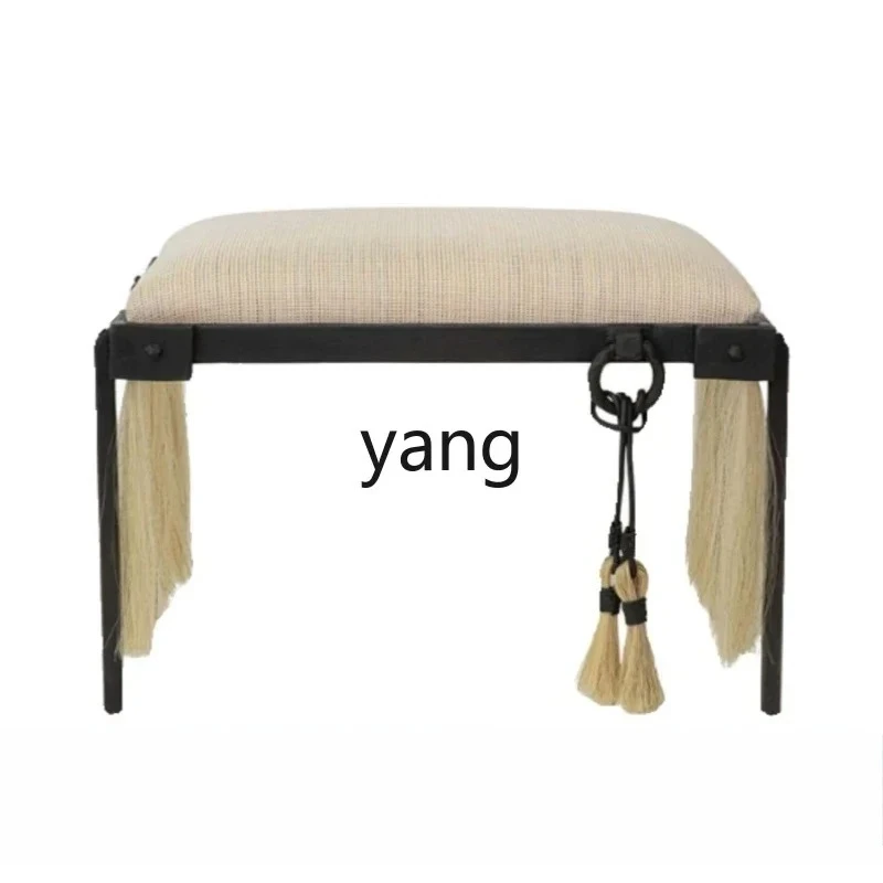 LTT  horsehair tassel home shoe change stool metal retro fabric large apartment bedroom bedside stool