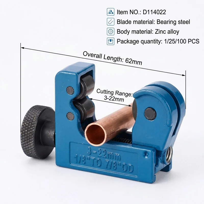 Metal Pipe Cutter 3-22mm Zinc Alloy Body Bearing Steel Blade Compact for Tight Spaces Copper Aluminum PVC Tube Cutting Tool