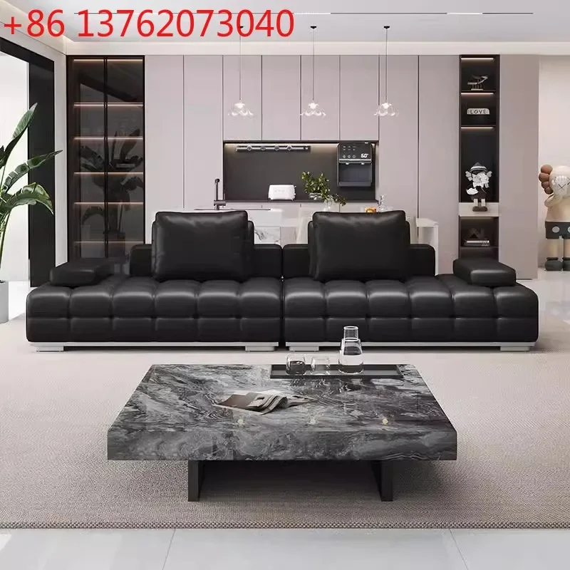 

Italian full leather Lawrence sofa minimalist leather sofa living room straight row leather sofa
