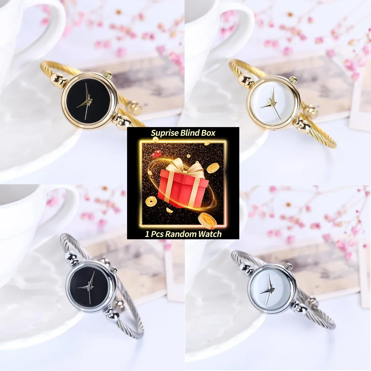 Mystery Blind Box Women Watch Mini Round Dial Quartz Bangle Bracelet Twist Steel Band Fashion Ladies Wristwatch Random