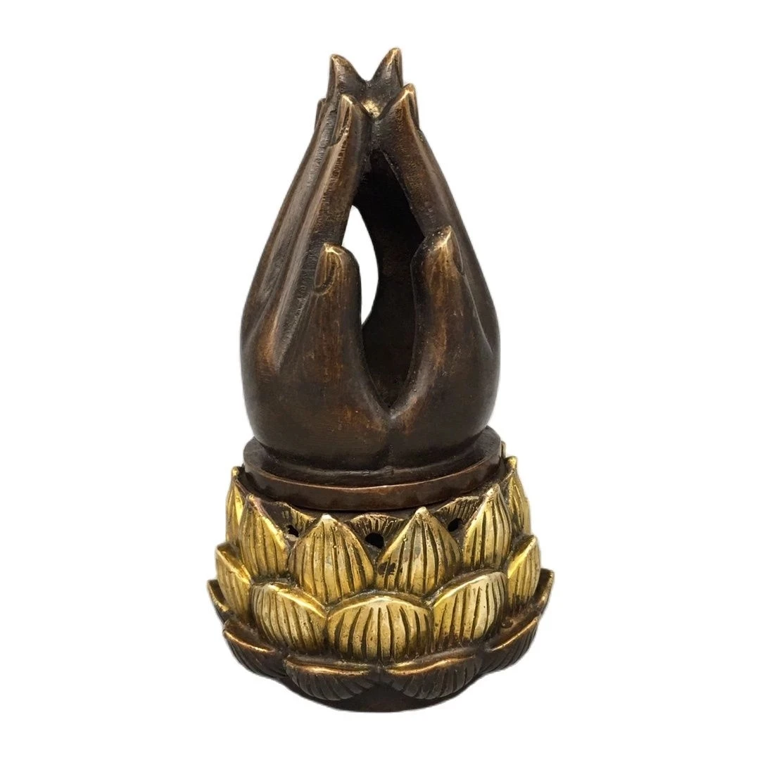 

Collection Chinese Old Copper Handmade Buddha hand Censer ,High Quality Home Art Decoration Incense Burner Crafts