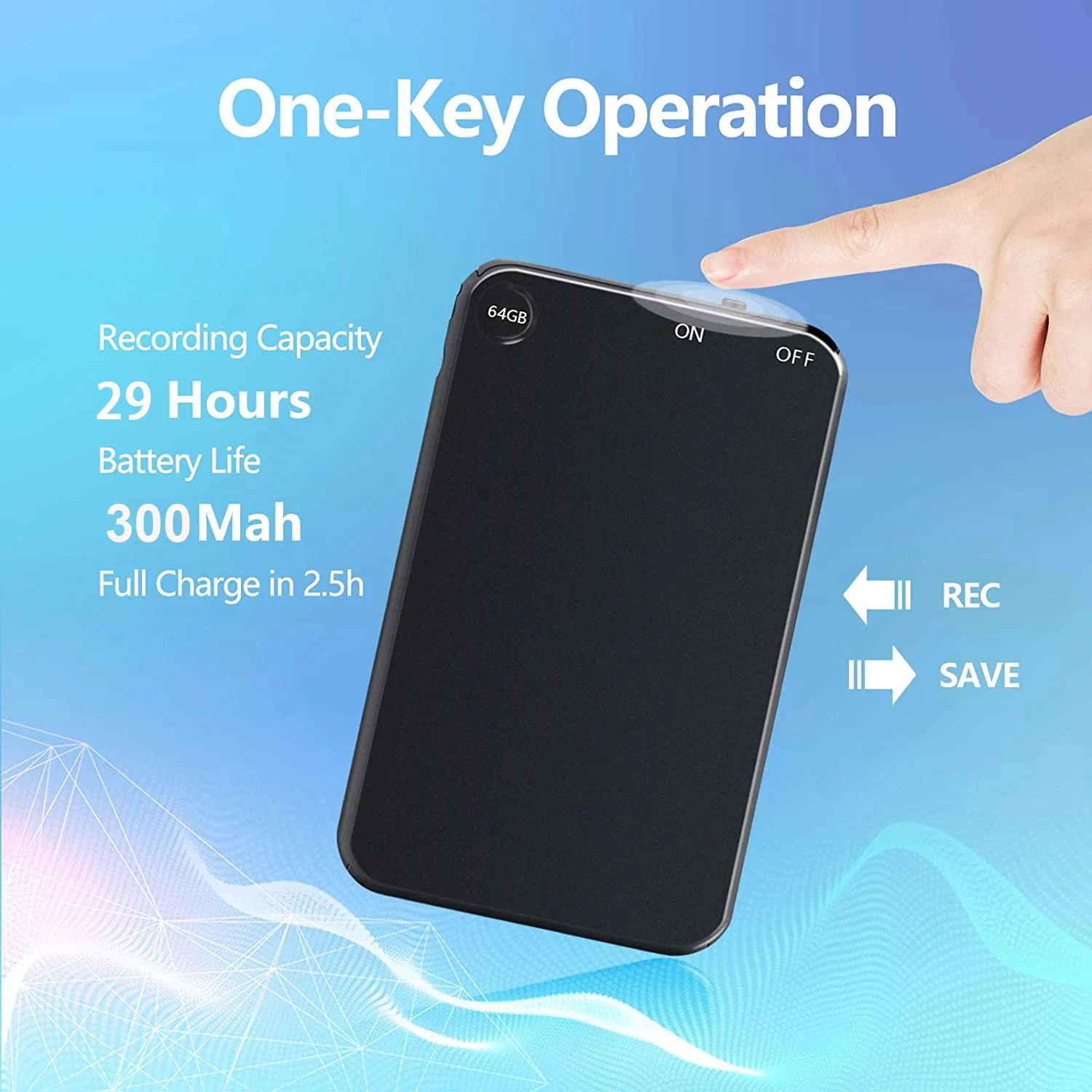 Grabador de Audio Digital V15 con una sola tecla, reducción de ruido inteligente, unidad de grabación profesional de largo tiempo, grabación de MP3