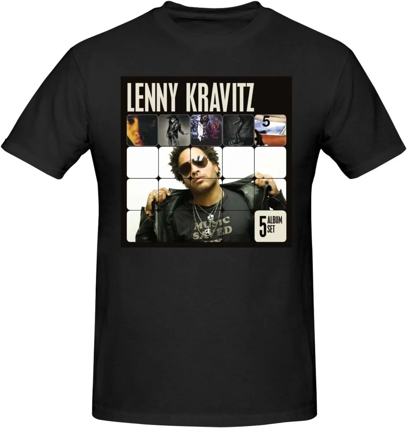 Lenny Music Kravitz Shirt Men'S Breathable Crewneck Short Sleeve Cotton Tshirts Personalized Pattern Custom Tee Black