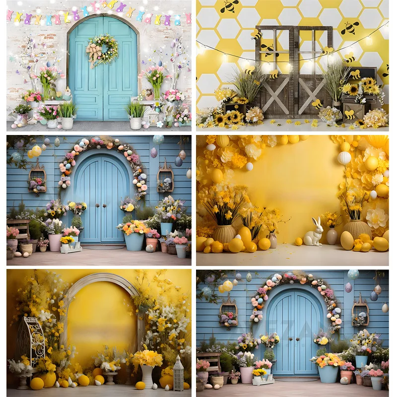 Fondo de fotografía Digital para el día de Pascua, accesorios para estudio fotográfico, conejo, flores, puertas de arco, maternidad, YH-01