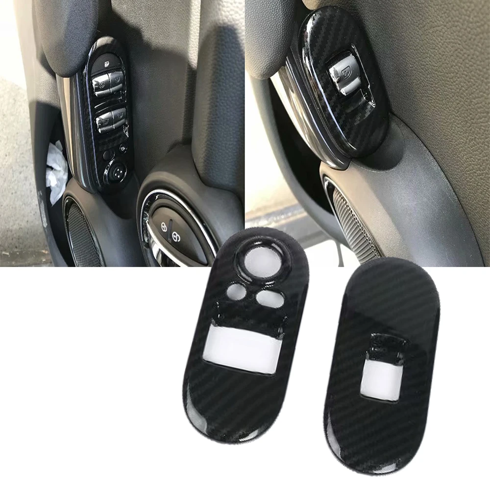 2PCS/Set Carbon Black ABS Car Window Lifter Switch Control Panel Cover Trim For Mini Cooper F56 Auto Car Interior Mouldings