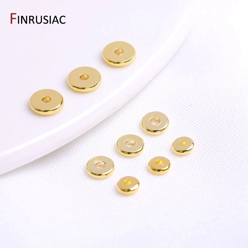 4mm/5mm/6mm Round Flat Beads Gold Plated Brass Spacer Beads For DIY Bracelet High Quality Jewelry Making Accessories Wholesale