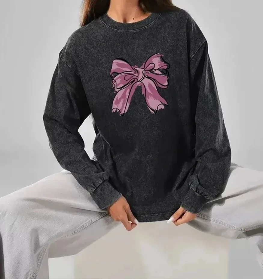 Sweet 100% Cotton Retro Washed Long-sleeved Heavyweight T-shirt