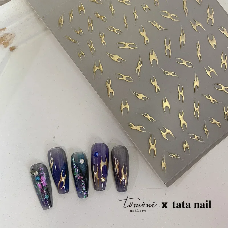 Y2k Bronzing Nail Stickers Designer Art Nails Decorations 2022 Holographic Gold Silver Decals Engraved Manicure Tips Wraps