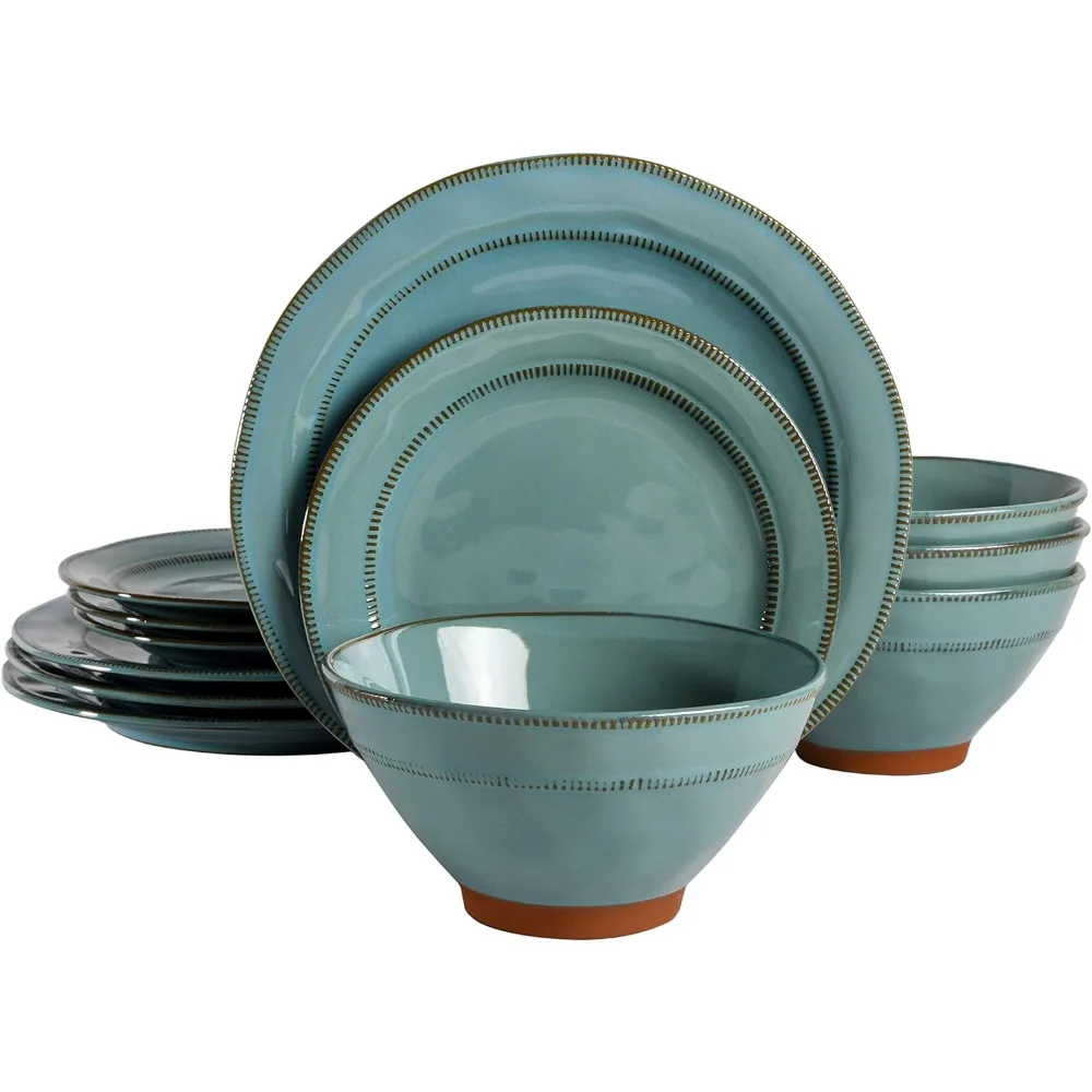 

Gibson Elite Terranea Reactive Glaze Terra Cotta Dinner Set for Four, Teal (12 Pieces)