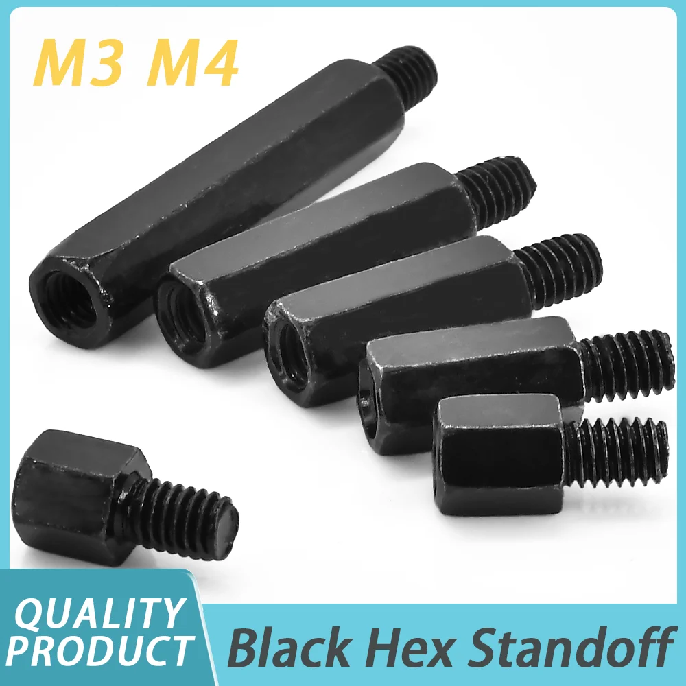 10-30pcs Black Hex Standoff M3 M4 Motherboard PCB Standoff Spacer Pillar Hex Stud Iron Isolation Connection Support Column Screw