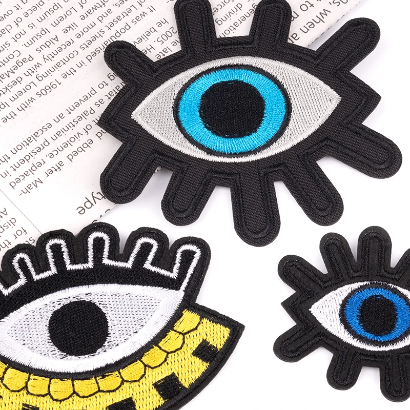 Funny Cartoon Eyeball Clothes Patch Badges Iron on Eyes Biker Patches For Clothing Stripe Embroidered Sewing Punk Appliques