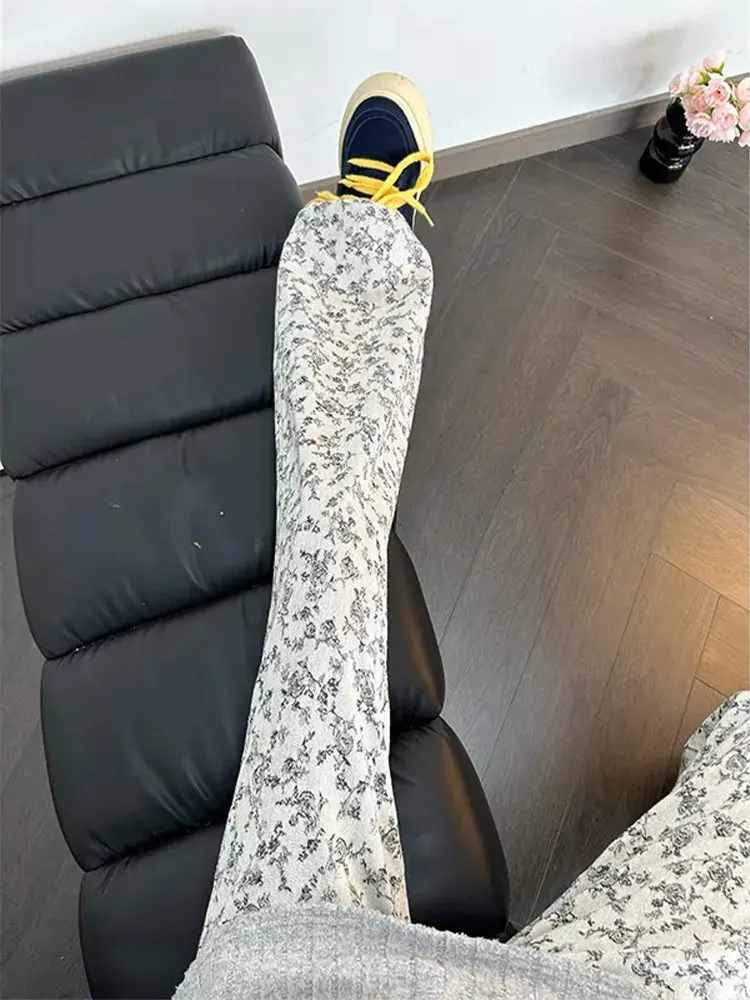 

Retro American High Street Men's Denim Pants Floral Print Straight Leg Micro Flared Cleanfit Jeans Youth Wear Spring Season