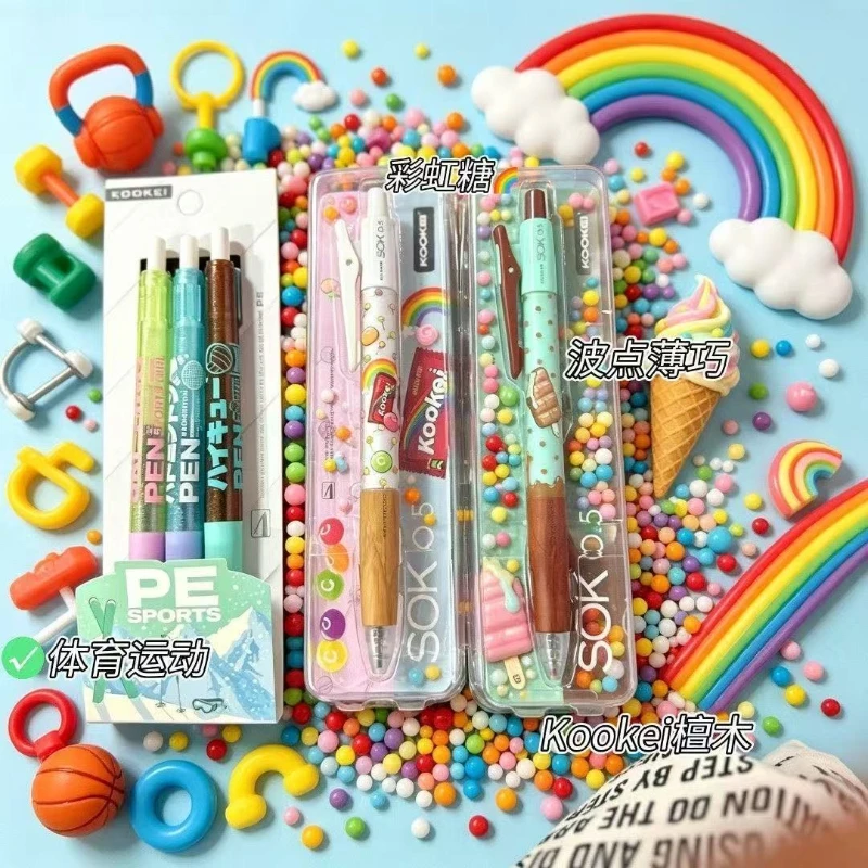 KOOKEI Cute Summer Collection Gel Pen 0.5mm Colorful Candy Barrel with Sandalwood Handle,Smooth Writing CS Nib for Office School