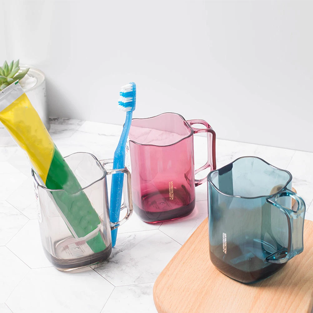 

Plastic Water Toothbrush Holder Portable Storage Cup For Travel Home Use Simple Design Petal Mouth Cup With Wide Handle