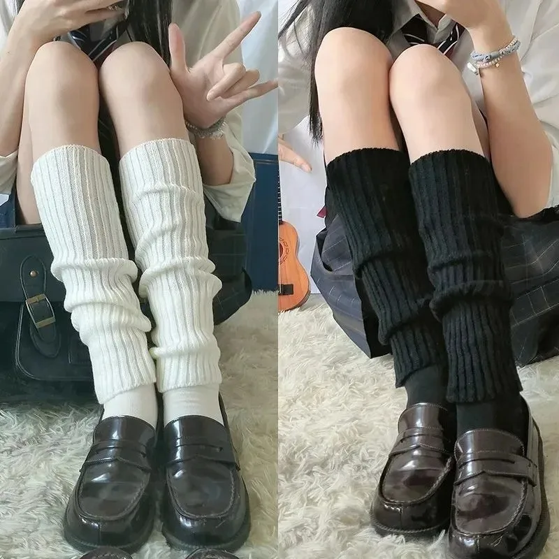 

40-70CM Length Y2K Knitted Leg Warmers White Black Lolita Foot Cover Leggings Winter Crochet Boot Cuffs Stockings Long Sockings
