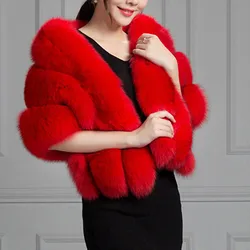 For Women Fur Pashmina Wraps Bridal Cape Coat Jacket Autumn Winter Ladies' Genuine Knitted Mink Fur Shawls Fox Fur Collar