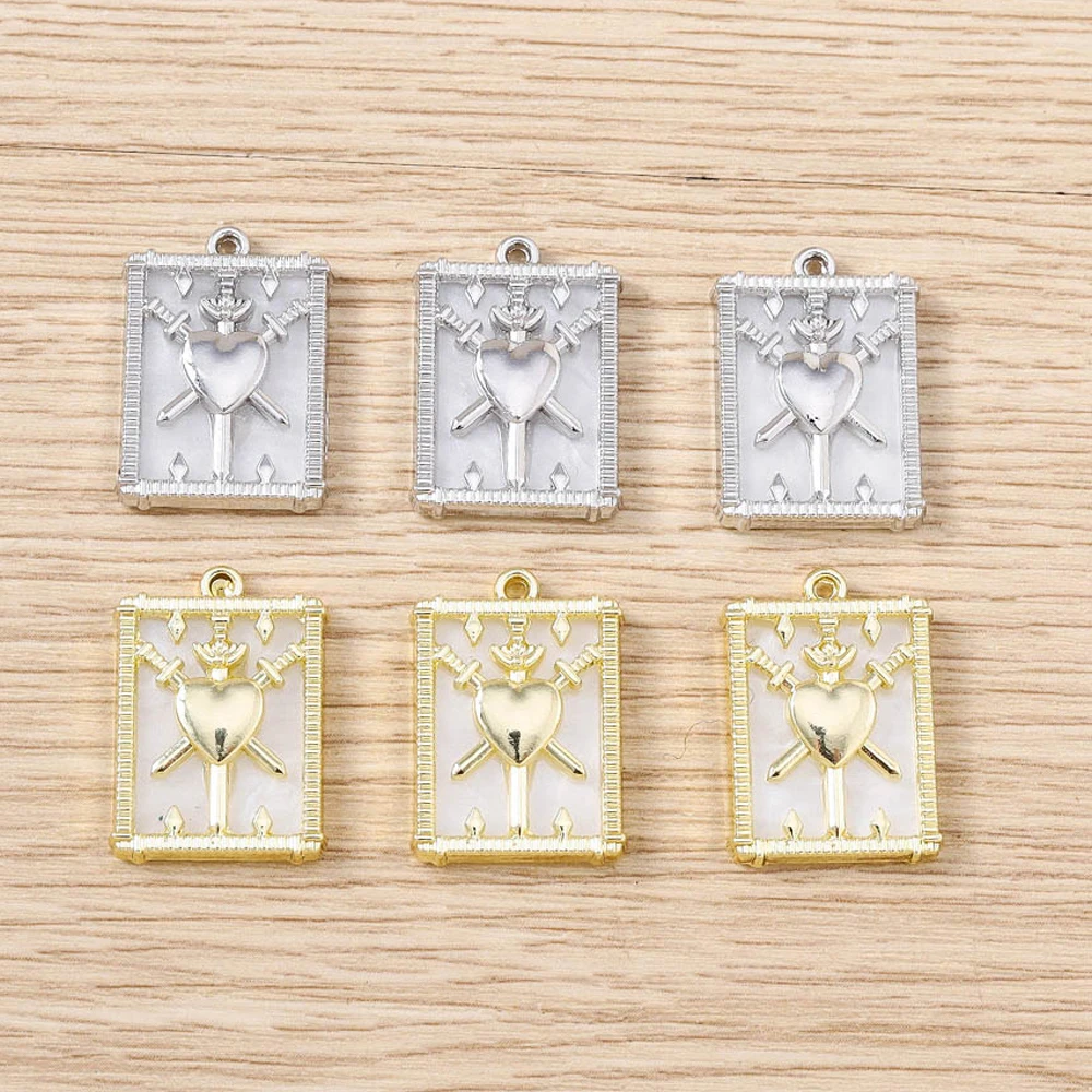 Tusember 5 Stück katholische Anhänger mit Schreckenherz, Tarot „Drei der Schwerter“ Charms für DIY Halskette, Armband, Ohrringe, Schmuckherstellung – Detail 2
