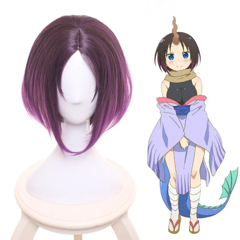 Anime Kobayashi's Dragon Maid Elma Gradient Short Purple Ombre  Cosplay Wig Sister Shaking Dragon Synthetic Hair Wigs For Women