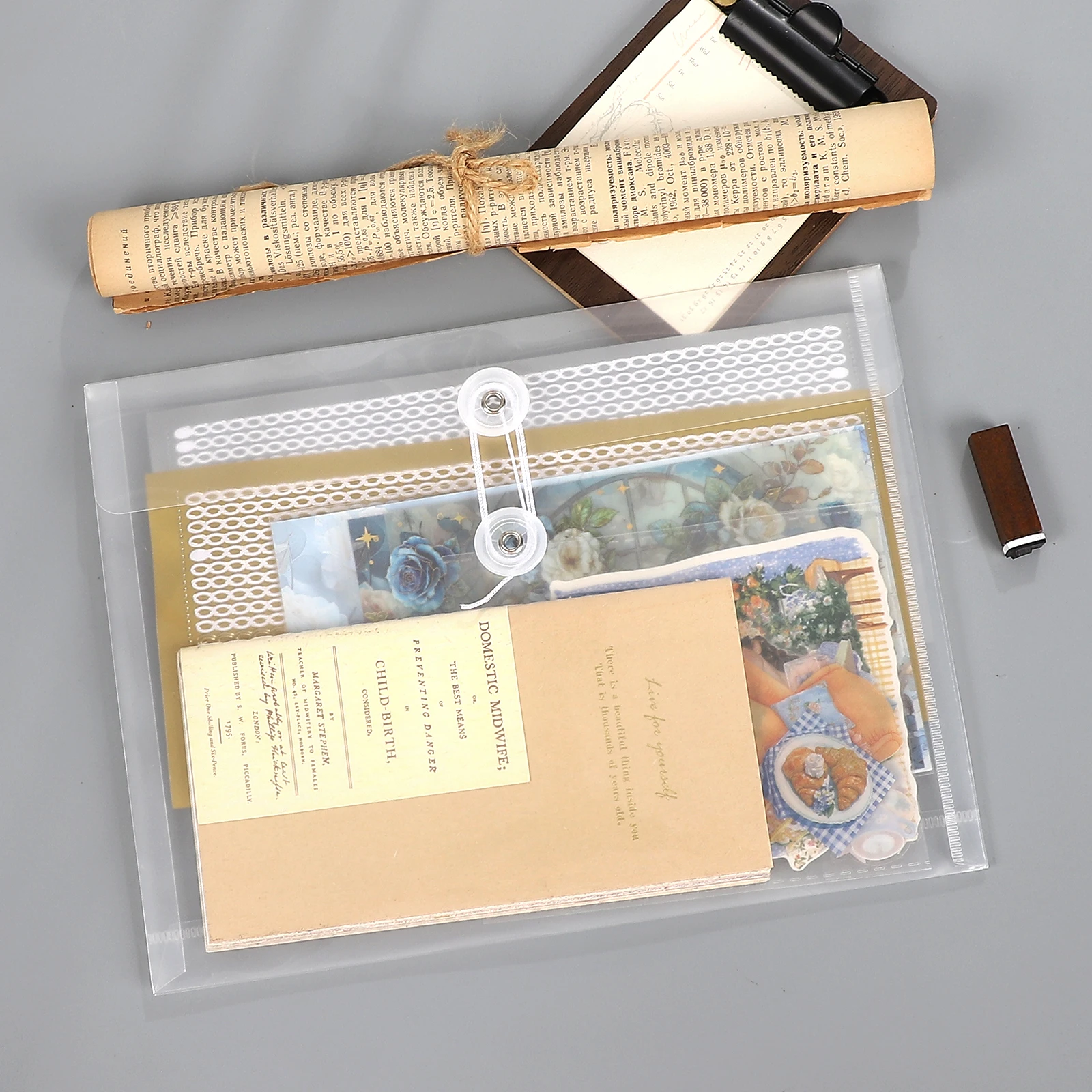 5 Pcs/set Transparent Winding Rope Thickened Waterproof File Storage Bag Creative DIY Journal Student Supplies Stationery