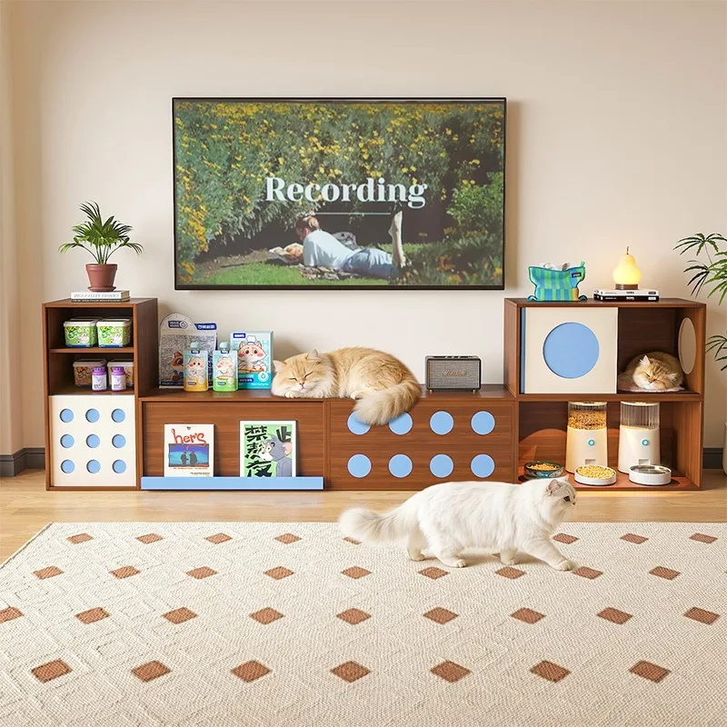 New three-in-one cat house antique furniture TV cabinet living room 2026 new pet storage integrated