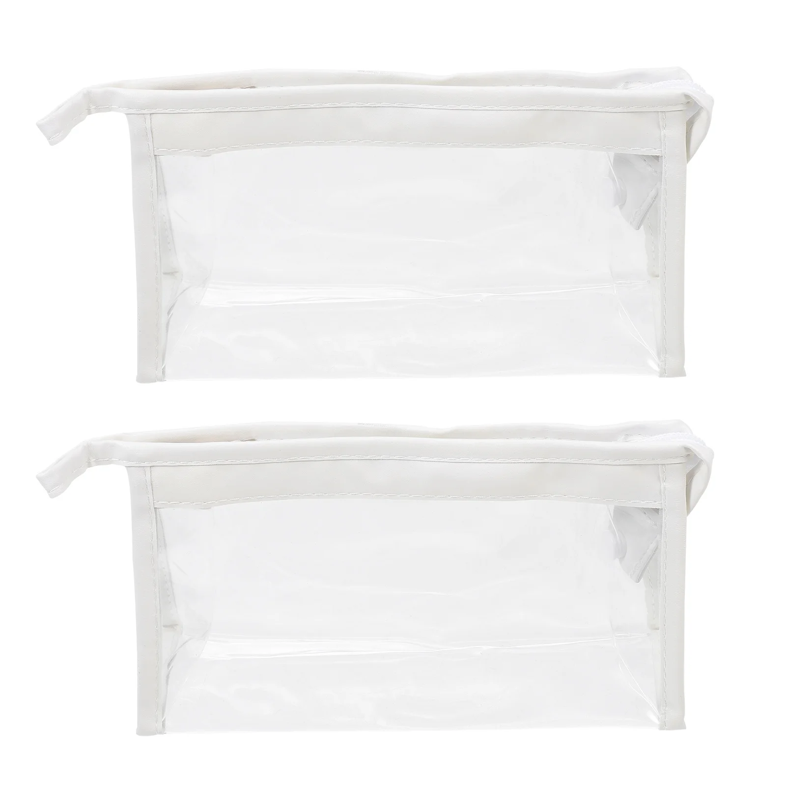 2Pcs Transparent Pencil Bag Large Capacity Waterproof Stationery Organizer Zipper Design Durable Multi-Purpose White