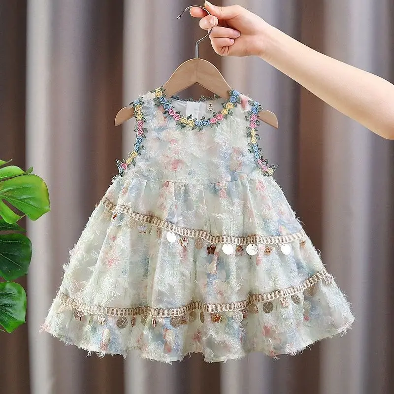 Sleeveless Baby Princess Girls Princess Dress for Children Clothing Kids Floral Fairy Tale Costume for Girls Vest Dresses