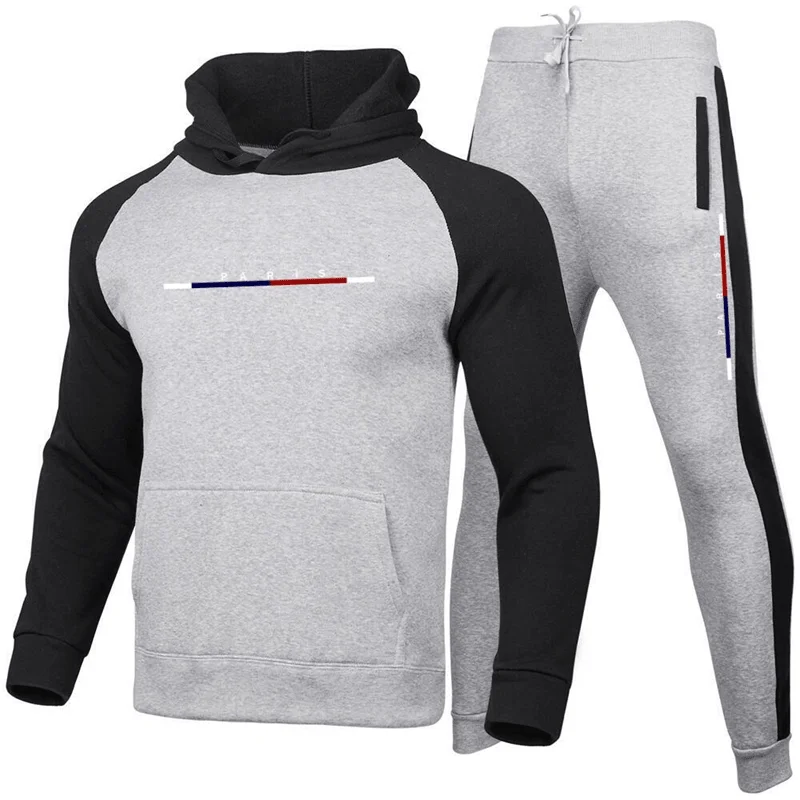 Blank Tracksuit Men\'s Sets Hoodie and Pants High Quality Fashion Graphic Patchwork Outdoor Jogging Sportswear Man Clothing Suit