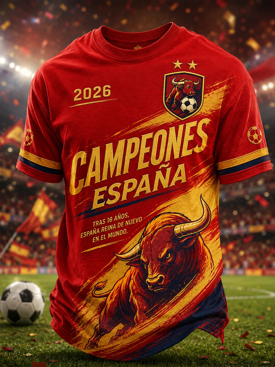 Spain 2026 Commemorative National Team Championship Football Jersey, Fan Friendly 3D Quick Drying Sports Casual T-shirt for Men
