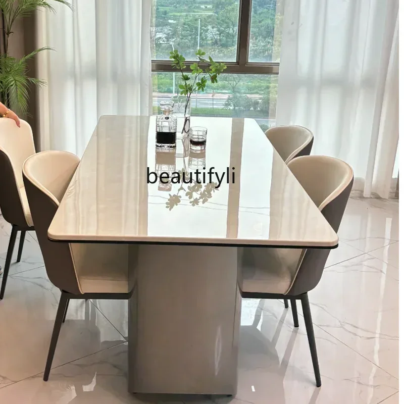 M178 White ice jade luxury stone dining table natural marble dining table Italian light luxury high-end simplicity