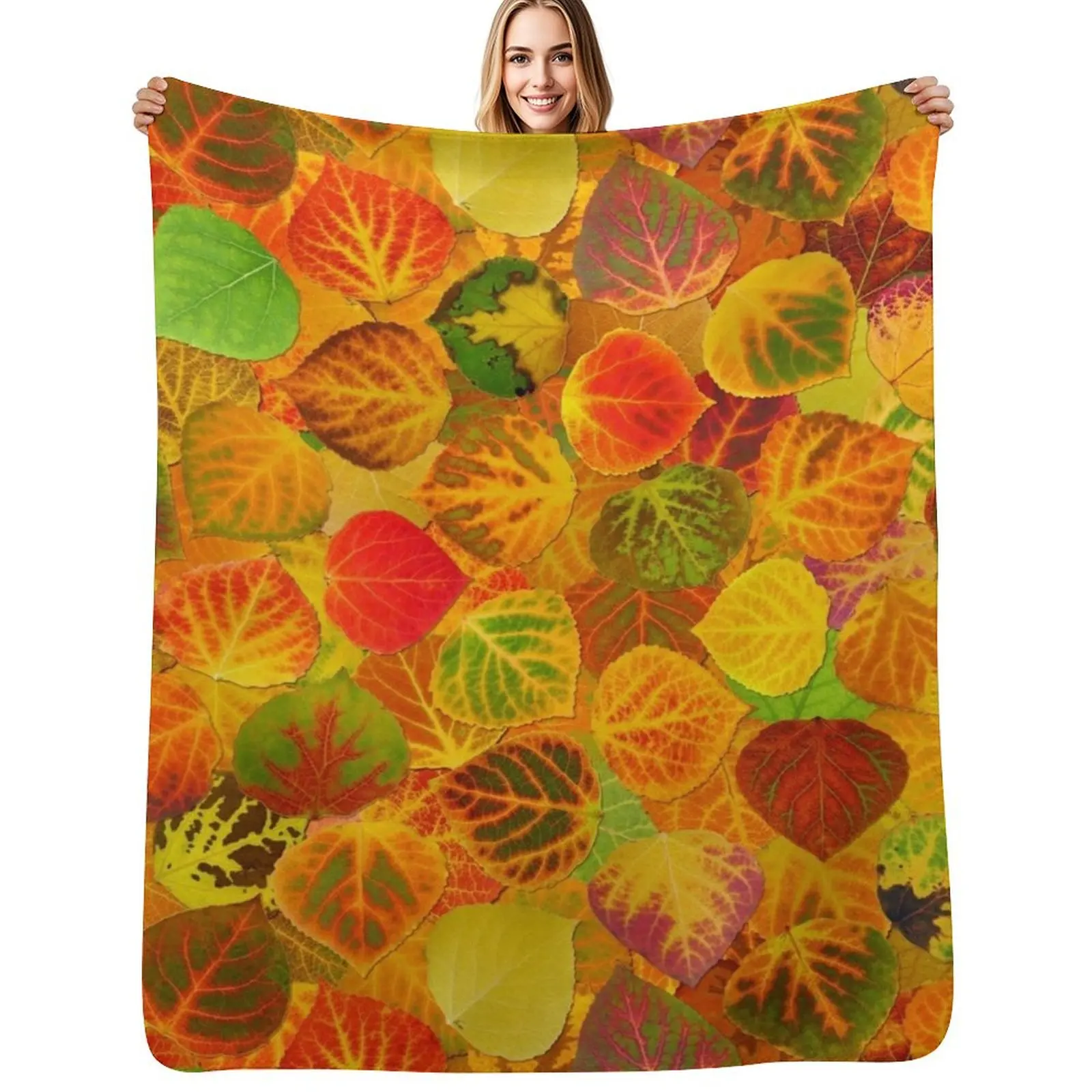 Aspen Leaves collage solid medley seamless 1 Throw Blanket Plaid Shaggy Luxury Throw Weighted Summer Blankets