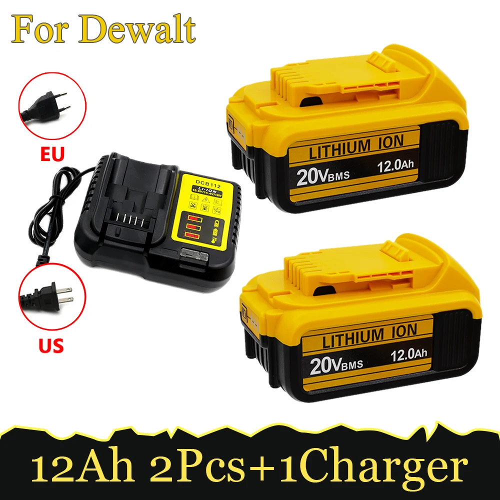 Bateria de 2 pacotes de 8,0Ah para DeWalt 20V MAX com carregador, compatível com série DCB200, para todas as ferramentas XR de 20V/18V