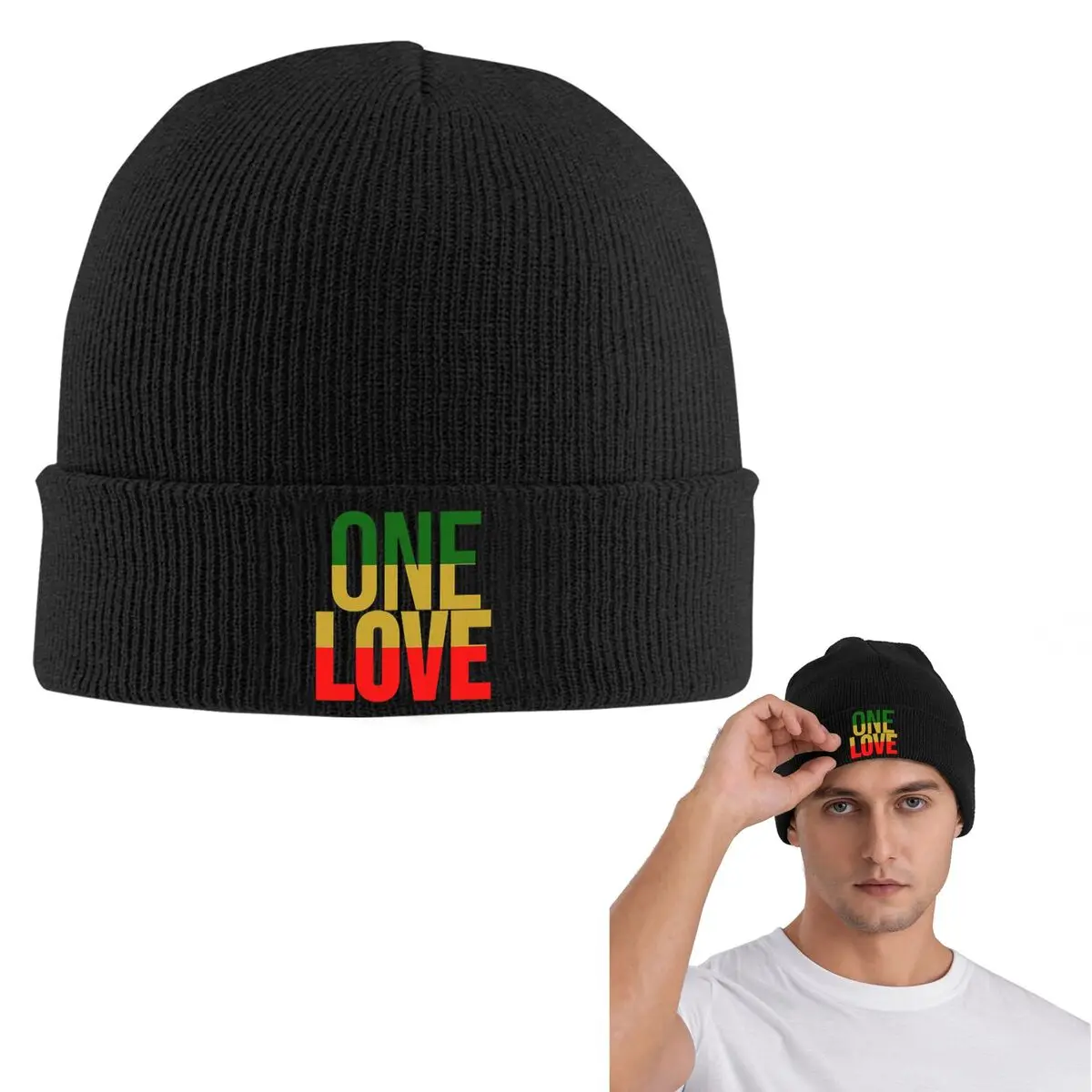 Harajuku Vintage Style Arts Bob Marley One Love Warm Knitted Cap Hip Hop Bonnet Hat Autumn Winter Beanies Hats for Men Women