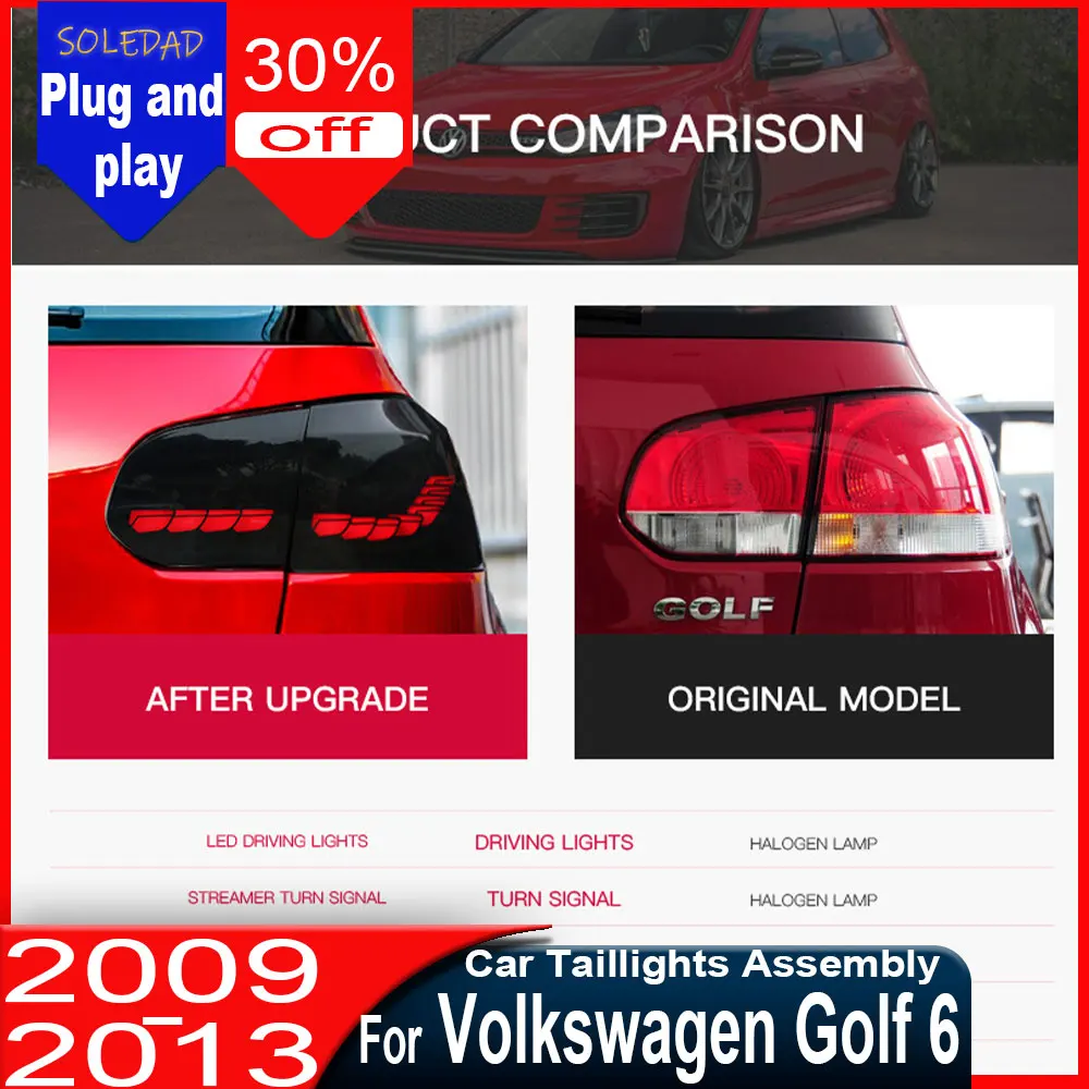 Car Taillights For VW Golf 6 MK6 2008-2013 R20 Upgrade LED Tail Lamp Dynamic Turn Signal Light Car Taillights Assembly