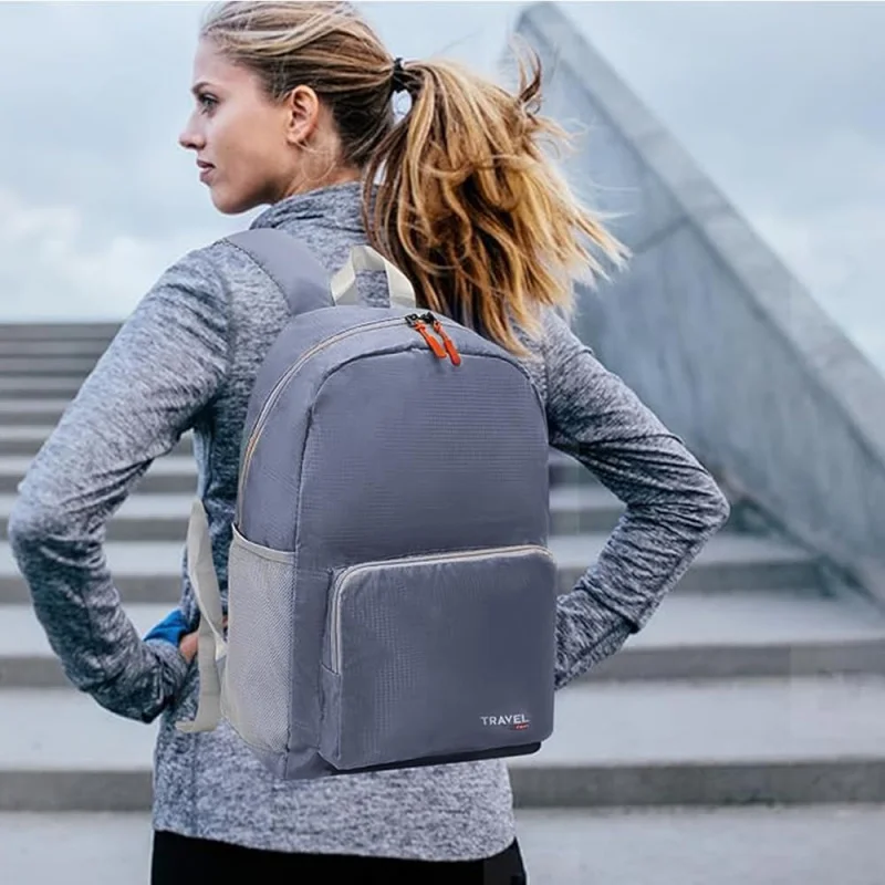 Sac à dos pliable léger et pliable pour voyage et randonnée, pour hommes et femmes, gris