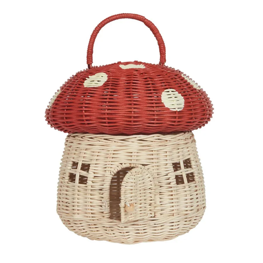 Castle Mushroom Rattan Handmade Basket Vacation Picnic Baskets Photo Props Beach Straw Bags Kids Acorns Handbag Woven Tote Bags