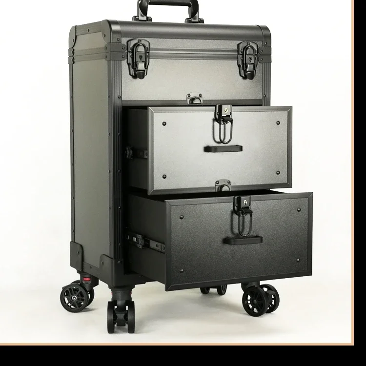 Professional aluminum alloy large capacity portable trolley cosmetic case